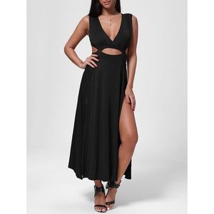 Plunging Neck Cut Out High Slit Maxi Dress